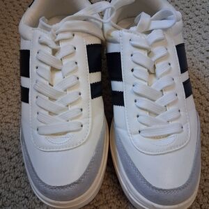 Madden Girl Navida White and Black Platform Sneakers